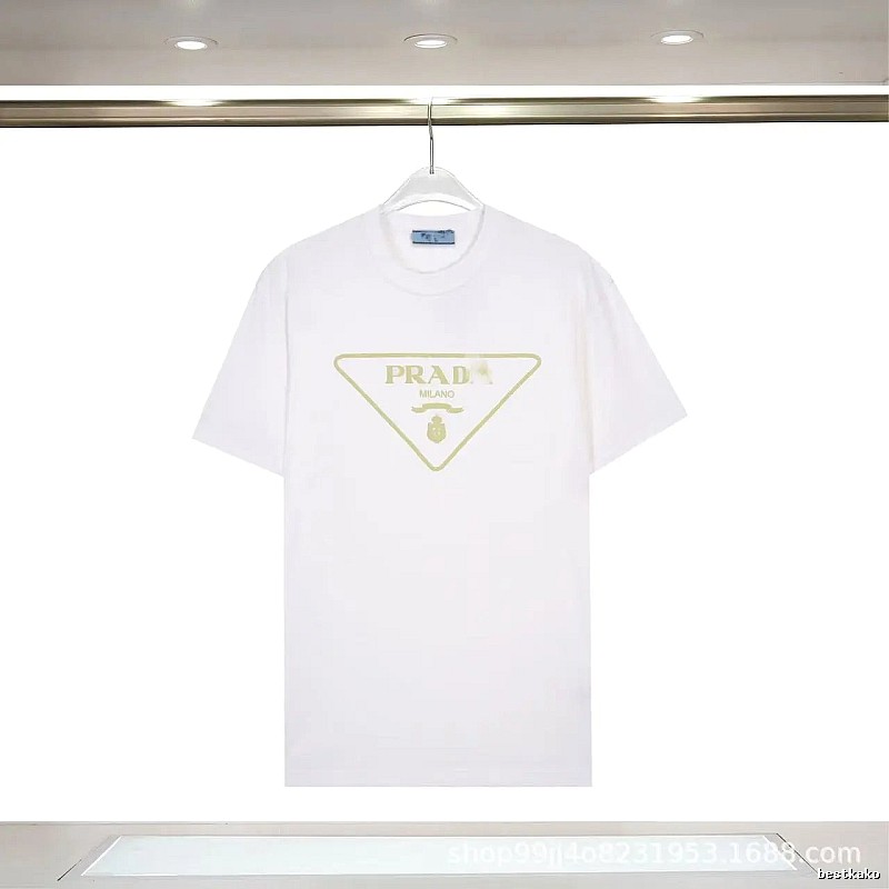 Prada Triangle Logo Casual Style White Short-sleeve T-shirt