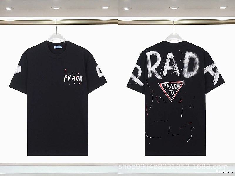 Prada Triangle Logo Graffiti Style Black Short-sleeve T-shirt