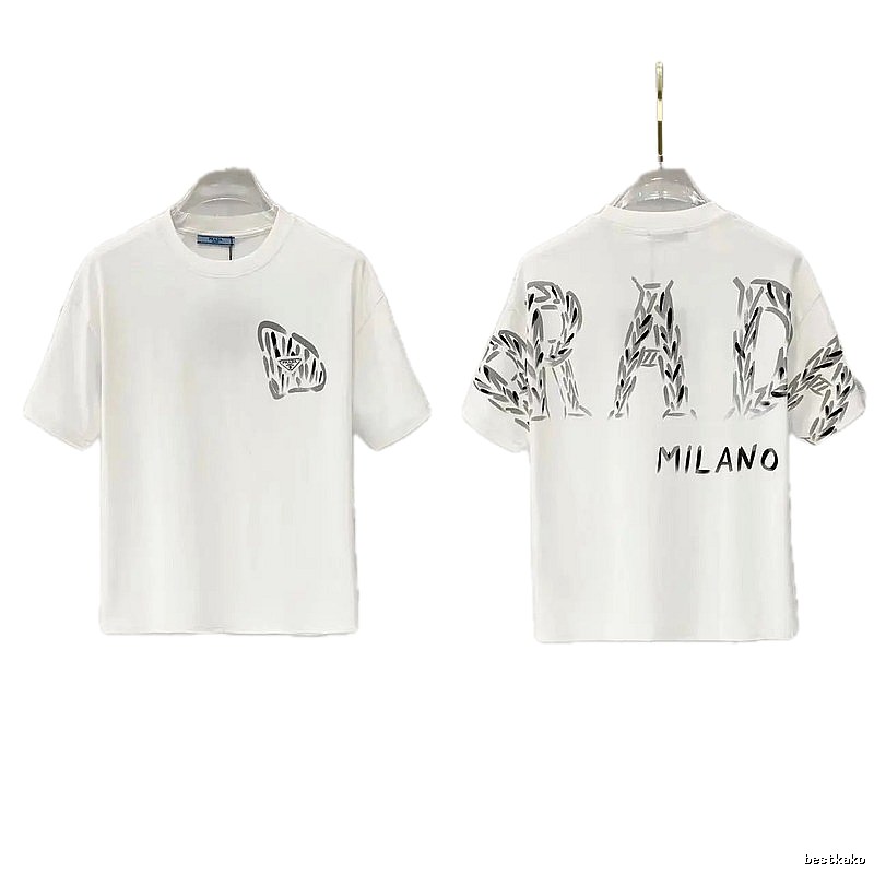 Prada Triangle Logo Trendy & Edgy Style White Short-sleeve T-shirt