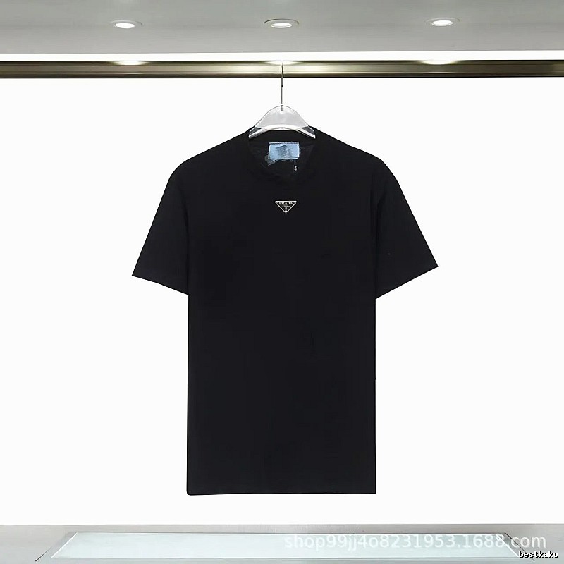Prada Triangular Logo Minimalist Style Black Short-sleeve T-shirt