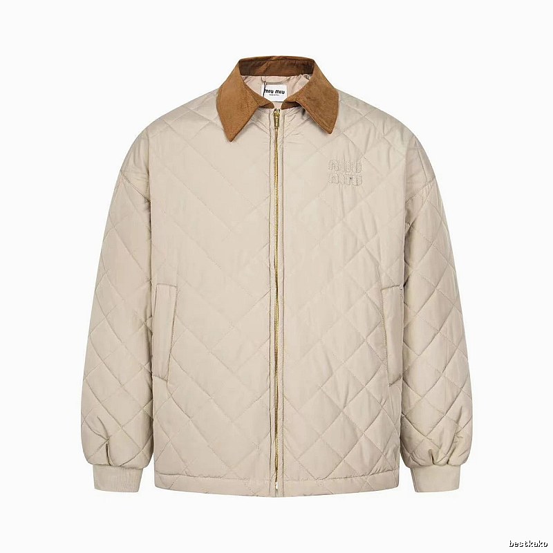 Quilted Collared Jacket with diamond stitching and a contrasting brown collar - Travel