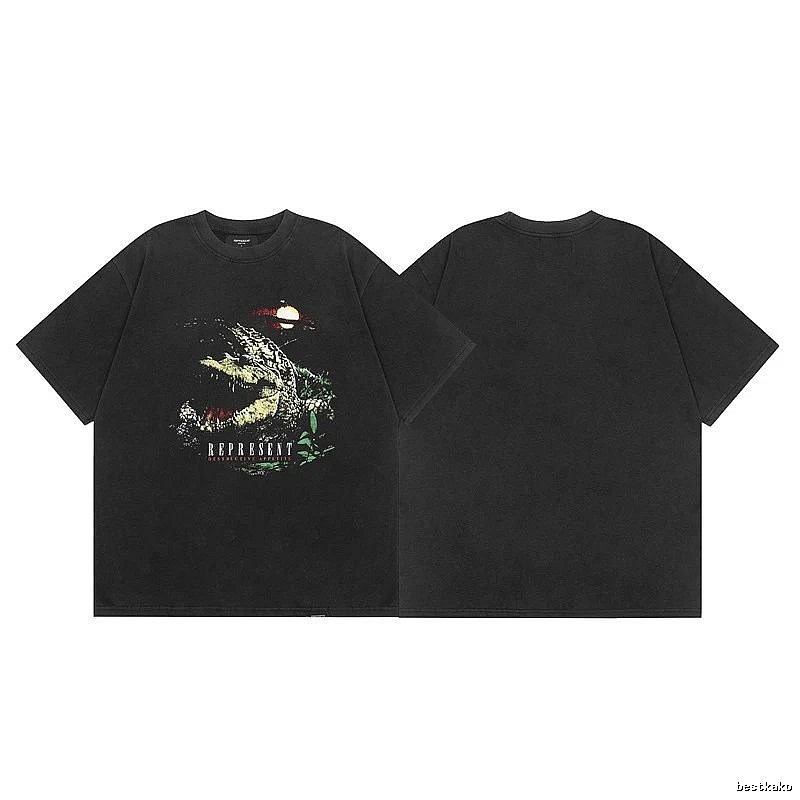 Represent Crocodile Print Vintage Style Black T-Shirt