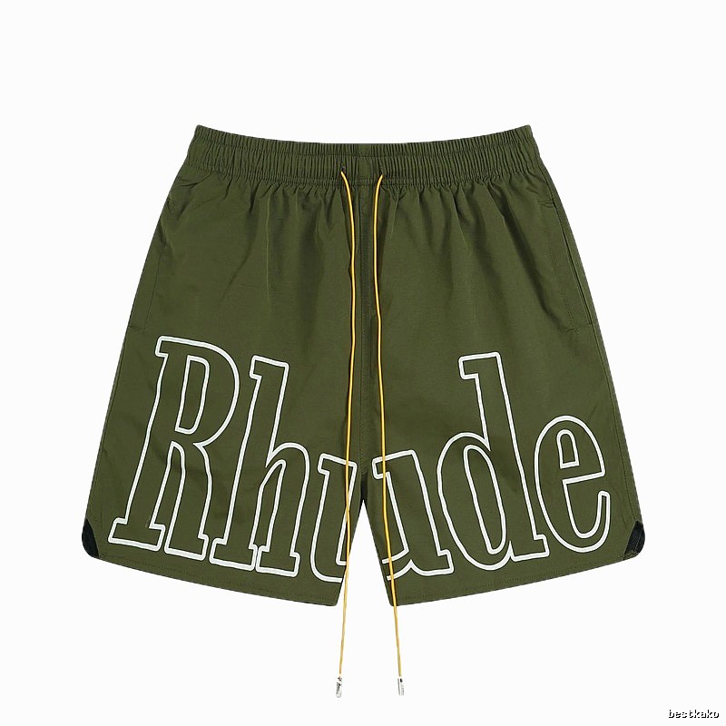 RHUDE letter-style military green shorts