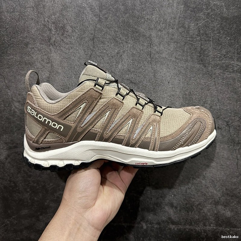 Salomon Trail Sneakers, Tan and Quick-Lace Style Cords