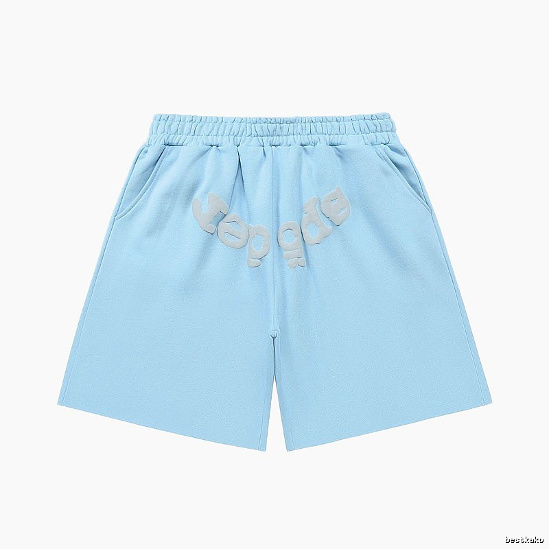 Sp5der letter-style light blue shorts