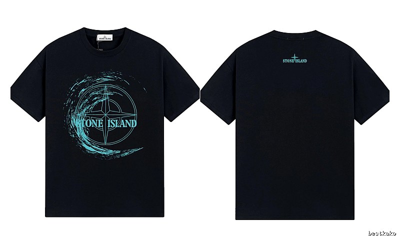 Stone Island Compass Print Street Style Black T-Shirt