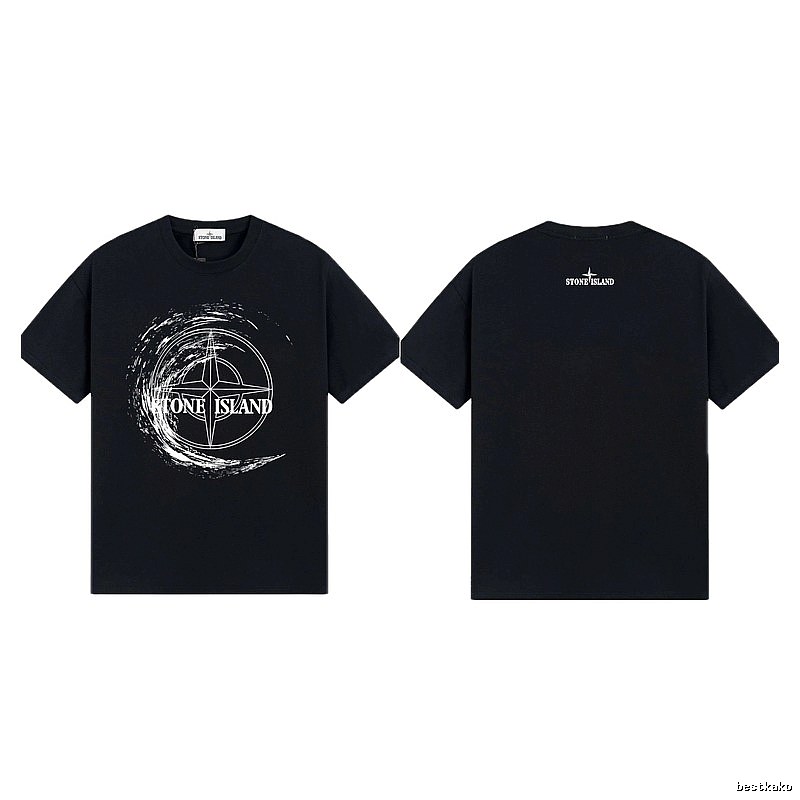 Stone Island Compass Print Street Style Black T-Shirt