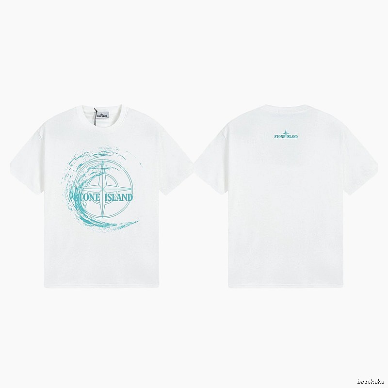 Stone Island Compass Print Street Style White T-Shirt