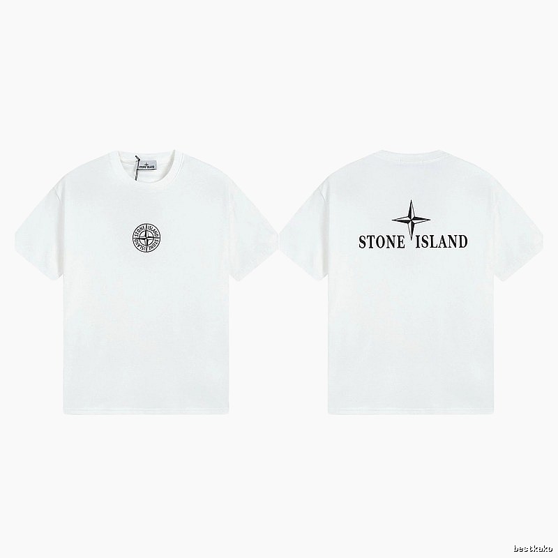 Stone Island Printed Street Style White Short Sleeve T-shirt