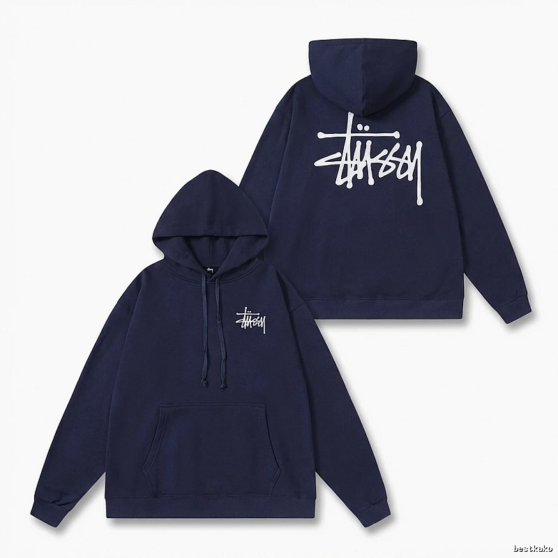 Stussy basic simple style navy blue hoodie