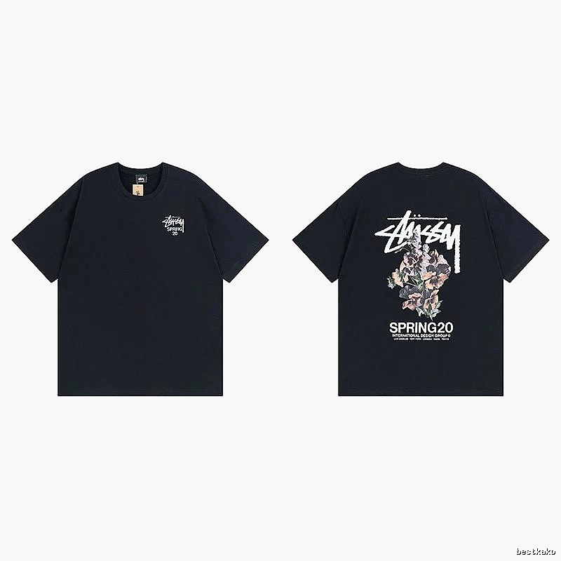 Stussy Black Spider Graphic T-Shirt Warm Weather Logo