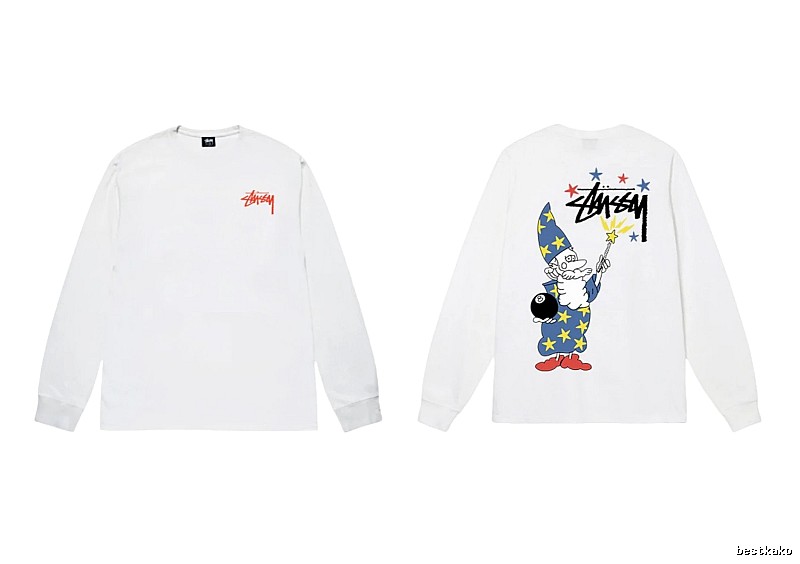 Stussy cartoon print style white long T-shirt