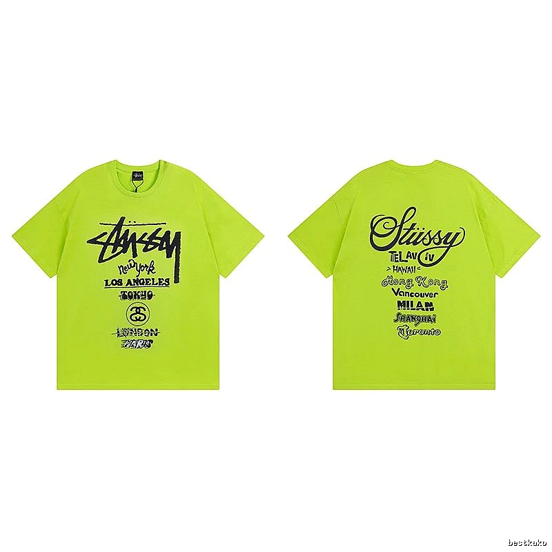 Stussy Fluorescent Green Spider Graphic T-Shirt Soft Neutral Logo