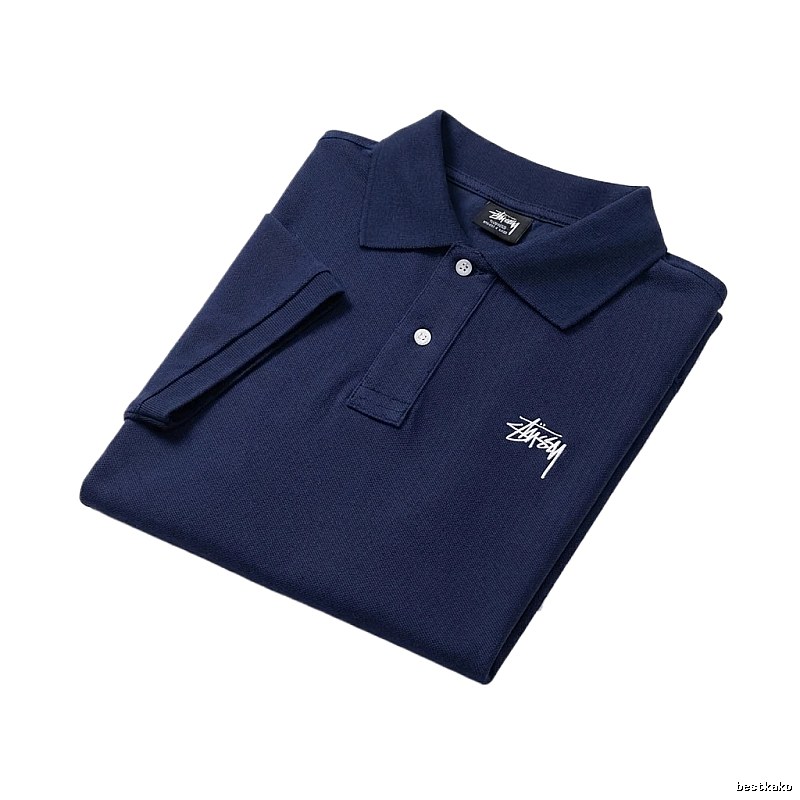 Stussy minimalist style navy blue POLO shirt