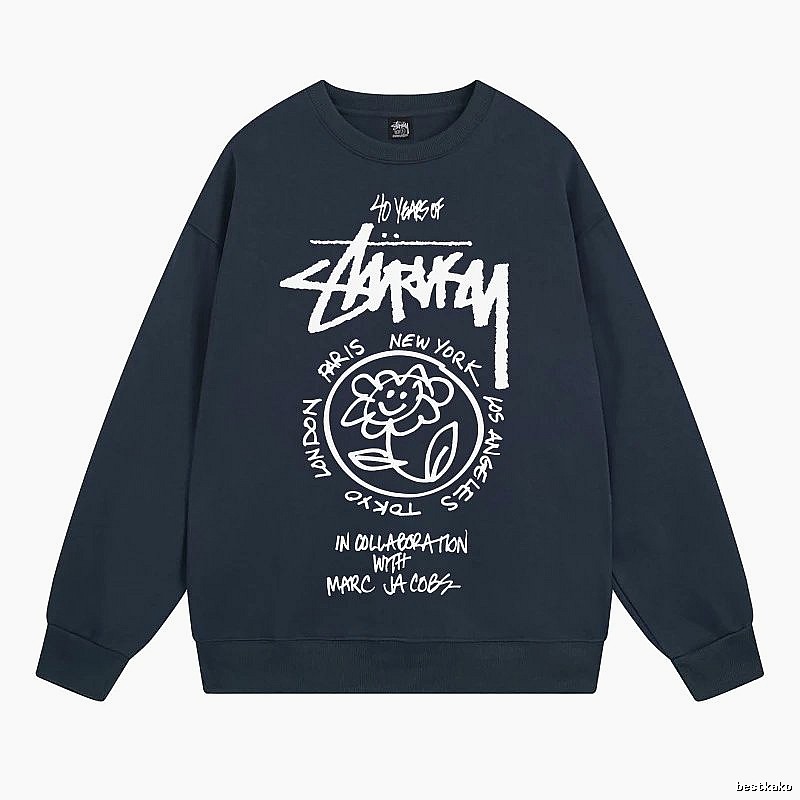Stussy Navy Style 539 Graphic SweatShirt Poolside Style