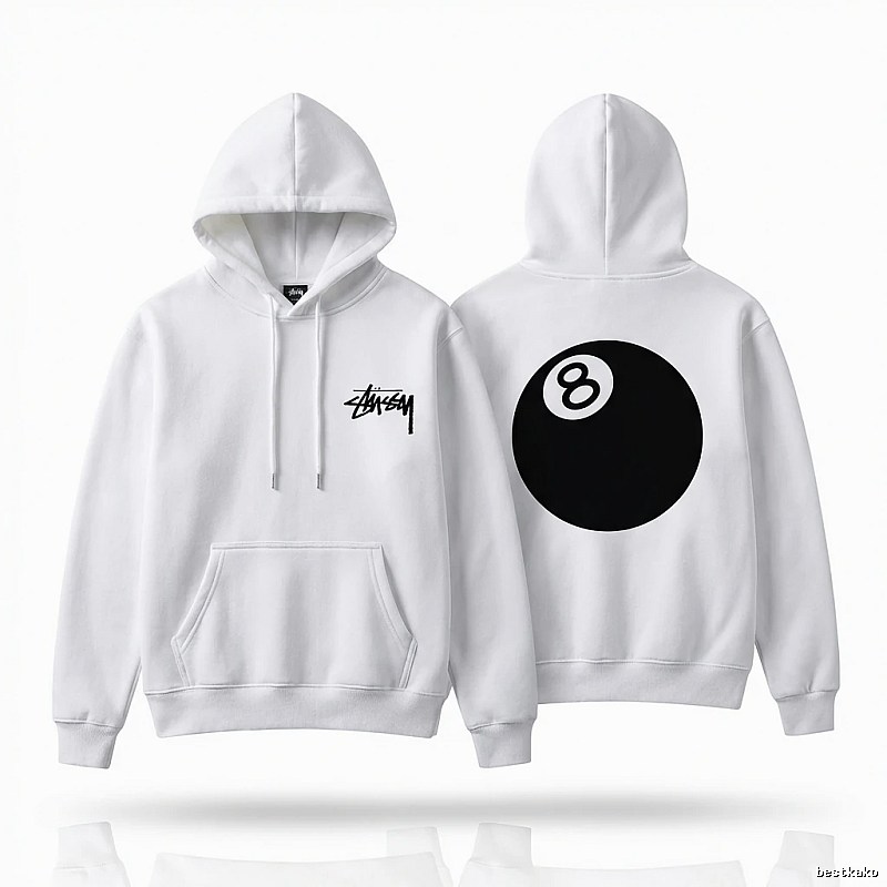 Stussy No.8 Ball Style White Hoodie