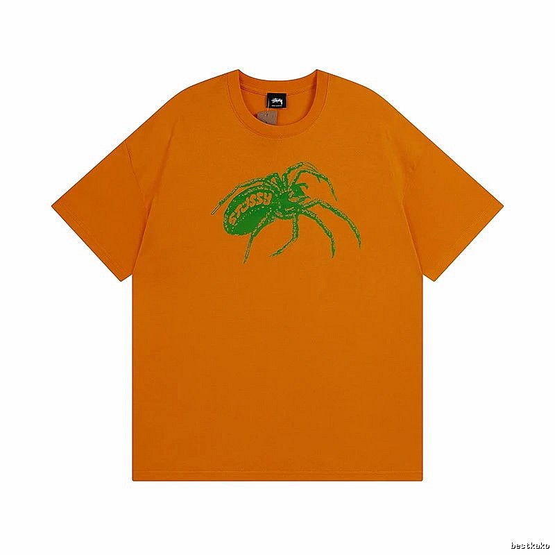 Stussy Orange Spider Graphic T-Shirt Streetwear Look Logo