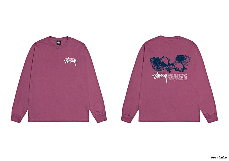 Stussy printed retro style rose red long sleeves