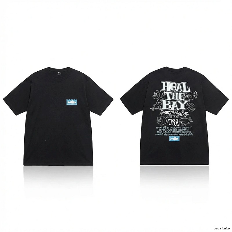 Stussy retro-style black short-sleeve