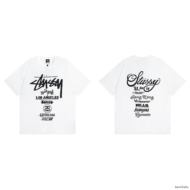Stussy White Spider Graphic T-Shirt Travel Pack Logo