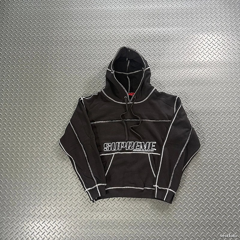 Supreme Black Contrast Piping Pullover Hoodie