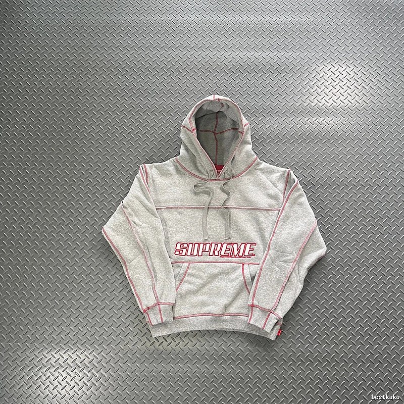 Supreme Heather Grey Red Piping Hoodie