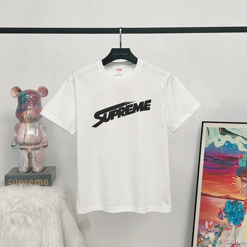 Supreme Slant Logo Printed Street Style White Short-sleeve T-shirt