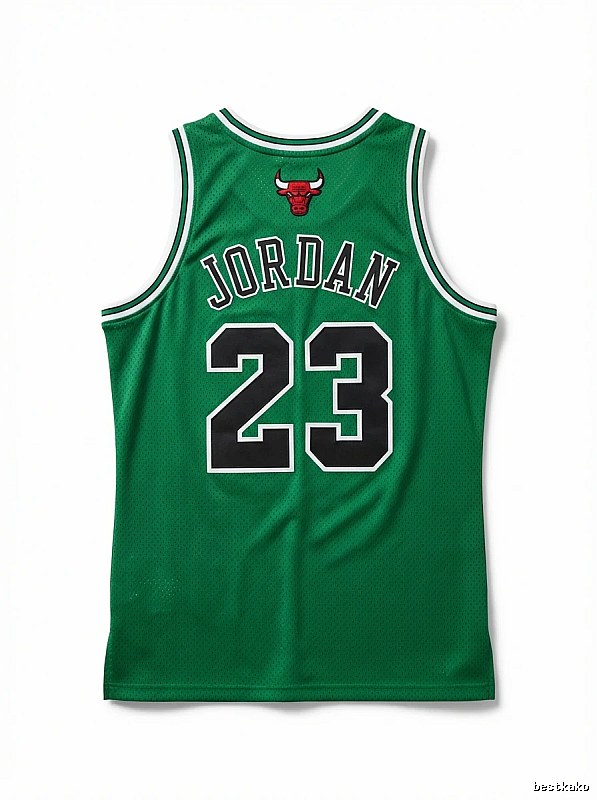 The green jersey with the number 23 of Michael Jordan
