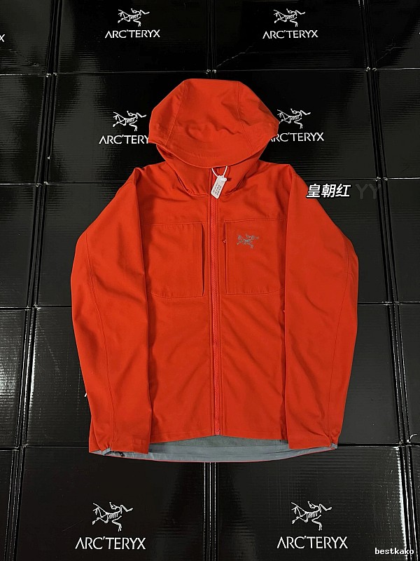 The imperial red of the Arc'teryx Alpha SV jacket