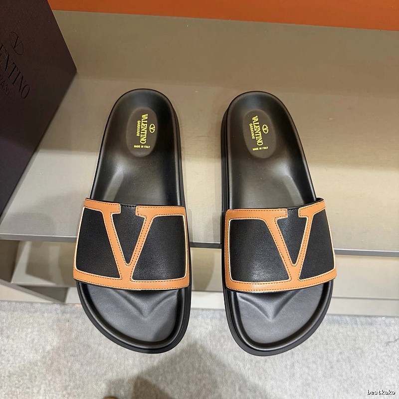 Valentino V-logo Casual Black and Brown Slide Sandals