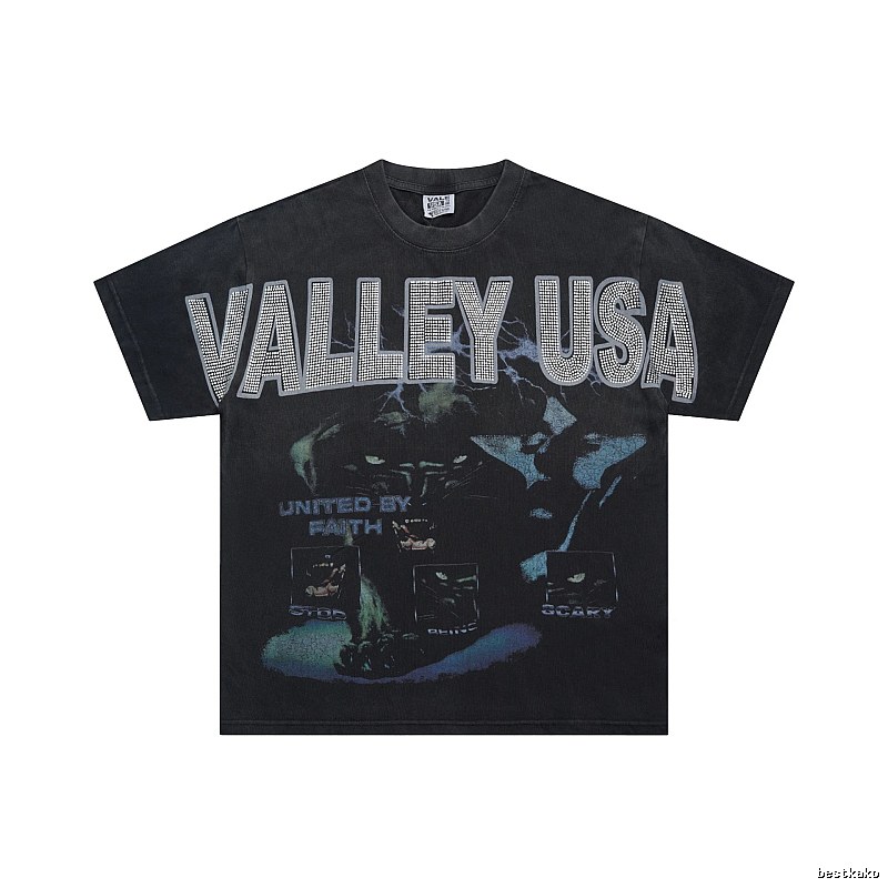 Valley USA Hot-Fix Rhinestone Street Style Black T-Shirt