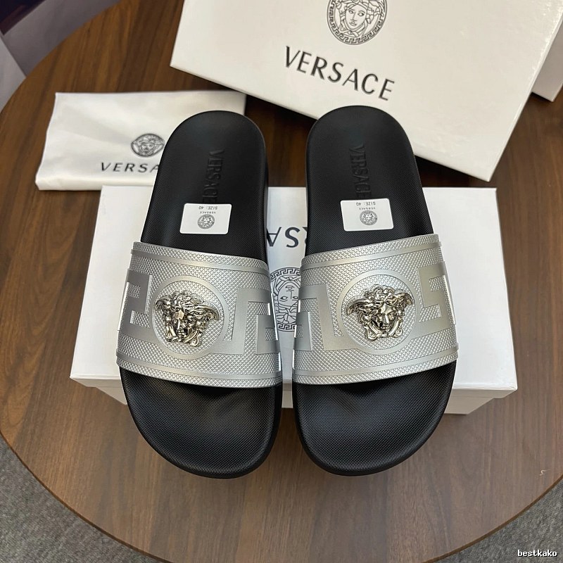 Versace Medusa Luxury Trendy Silver & Black Slides
